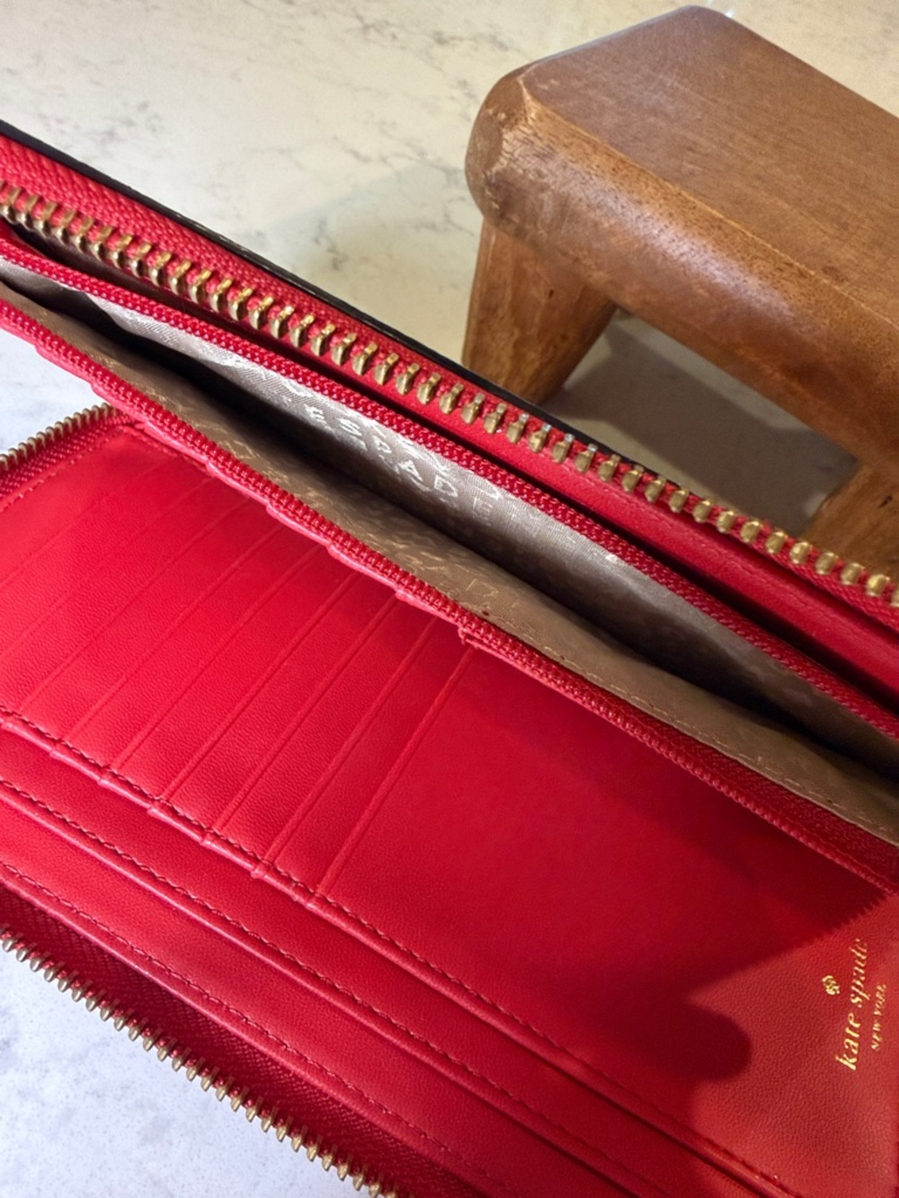 kate spade Red Pebbled Leather Zip-Around Wristlet - Picture 5 of 10